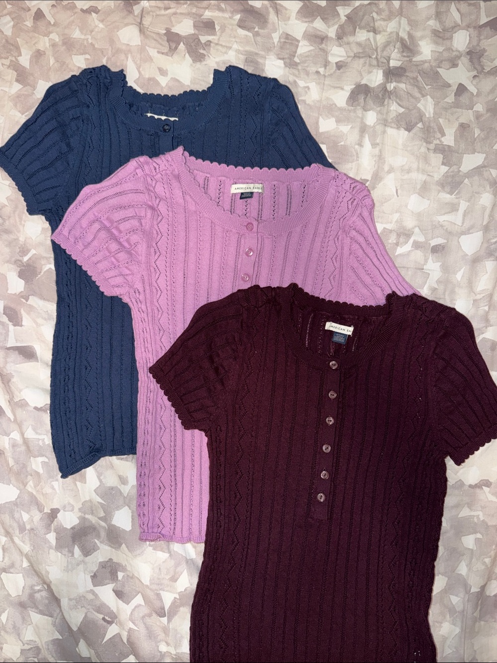 American Eagle Outfitters NWT Short Sleeve Knit Tops - Navy, Lavender, Burgundy